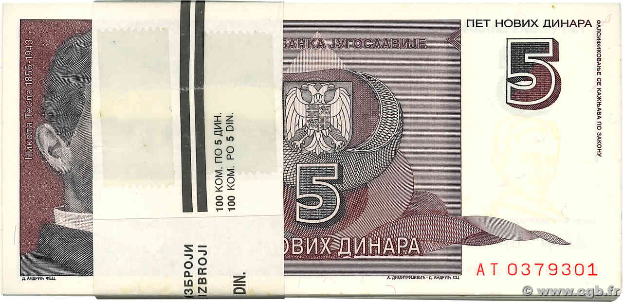 5 Novih Dinara Liasse YUGOSLAVIA  1994 P.148 UNC