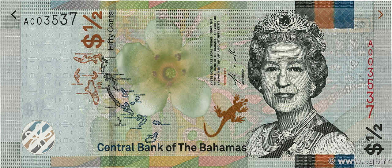 50 Cents Numéro spécial BAHAMAS  2019 P.A77 FDC