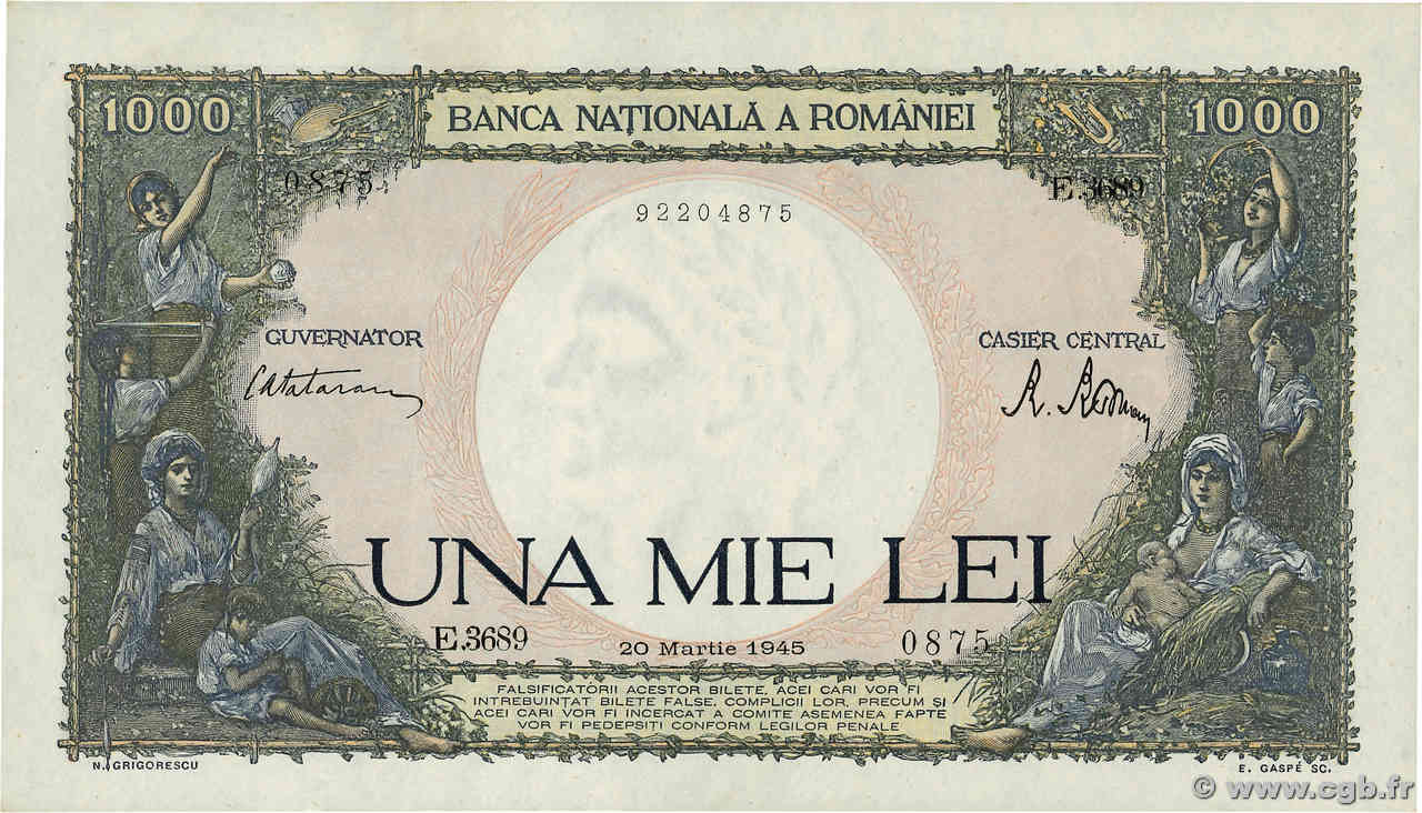 1000 Lei ROUMANIE  1945 P.052a SPL+