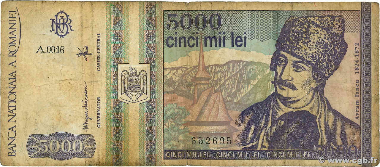 5000 Lei ROMANIA  1993 P.104a VG