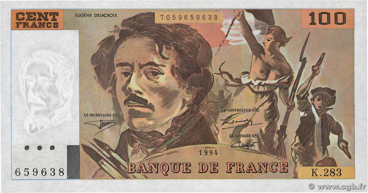 100 Francs DELACROIX 442-1 & 442-2 FRANCE  1994 F.69ter.01c UNC-