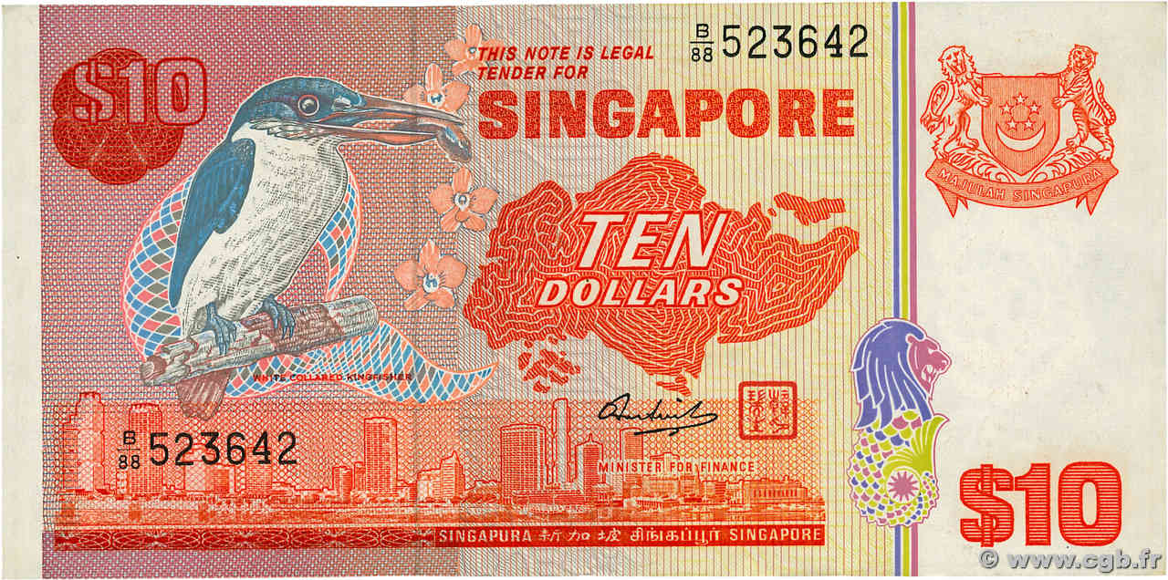10 Dollars SINGAPOUR  1988 P.11b pr.SUP