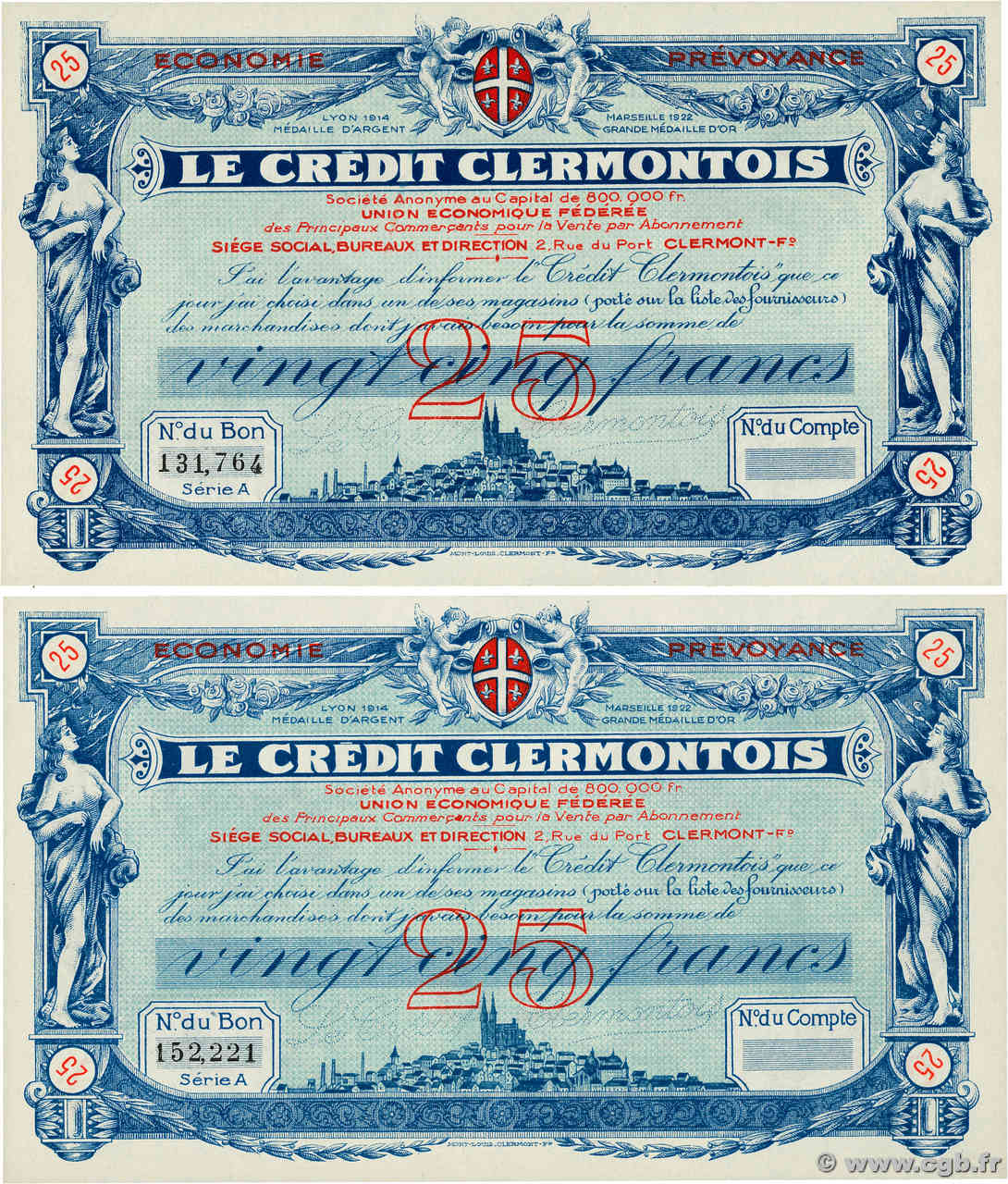 25 Francs Lot FRANCE Regionalismus und verschiedenen Clermont-Ferrand 1920 P.- fST