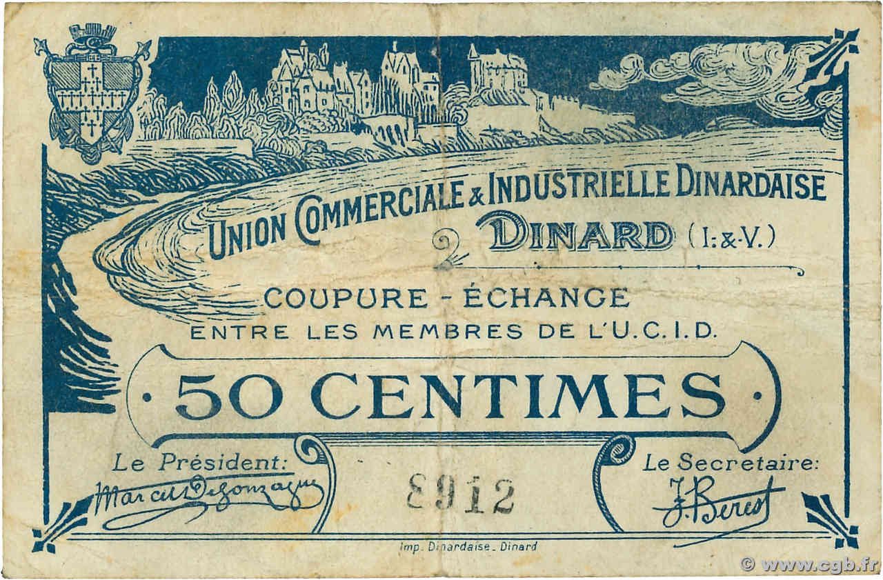 50 Centimes FRANCE régionalisme et divers Dinard 1921 JP.35-02 TB