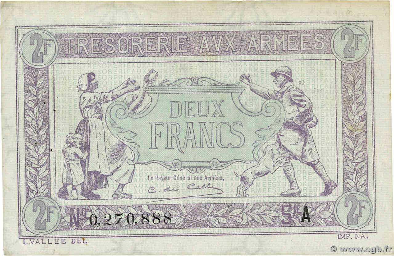 2 Francs TRÉSORERIE AUX ARMÉES FRANCIA  1917 VF.05.01 q.SPL