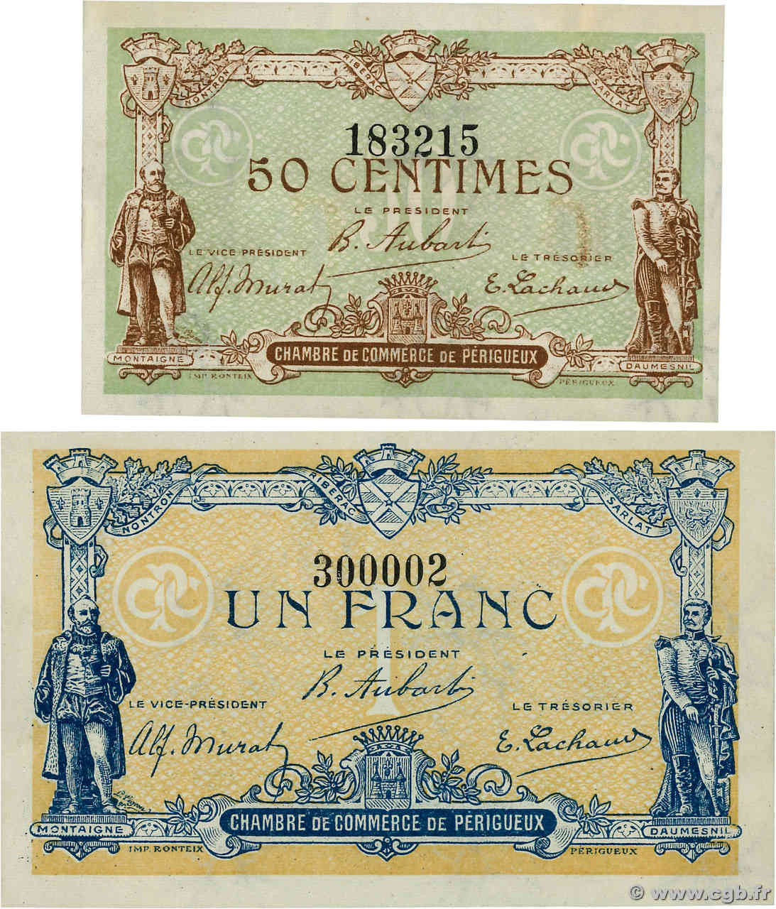 50 Centimes et 1 Franc Lot FRANCE regionalismo e varie Périgueux 1917 JP.098.22 et 23 AU