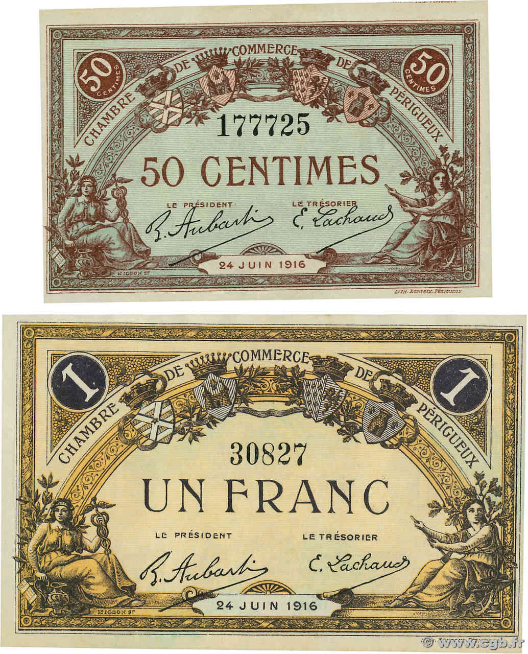 50 Centimes et 1 Franc Lot FRANCE Regionalismus und verschiedenen Périgueux 1916 JP.098.16 et 18 fST