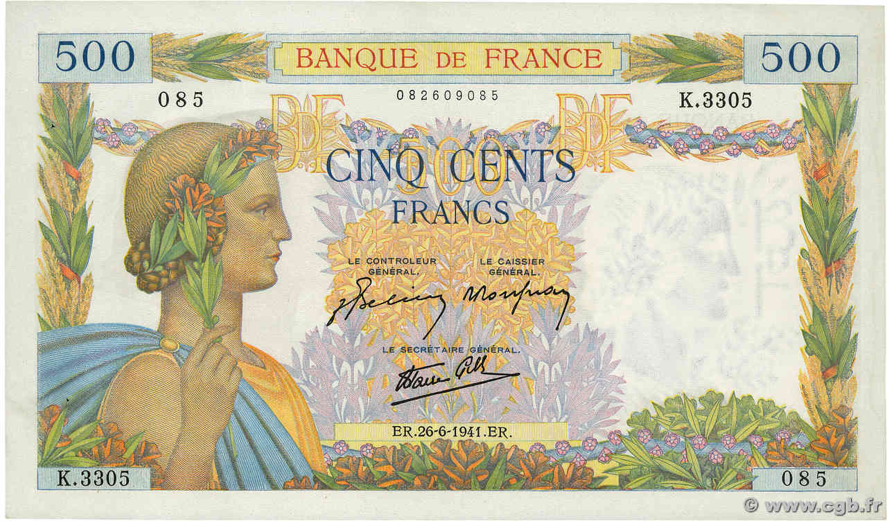 500 Francs LA PAIX FRANCIA  1941 F.32.19 SC