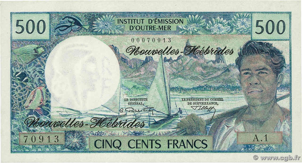 500 Francs NUEVAS HÉBRIDAS  1970 P.19a SC+