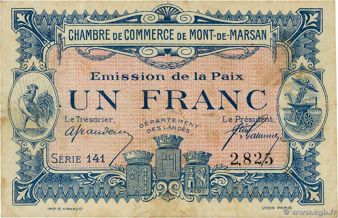 1 Franc FRANCE régionalisme et divers Mont-De-Marsan 1917 JP.082.28 TTB