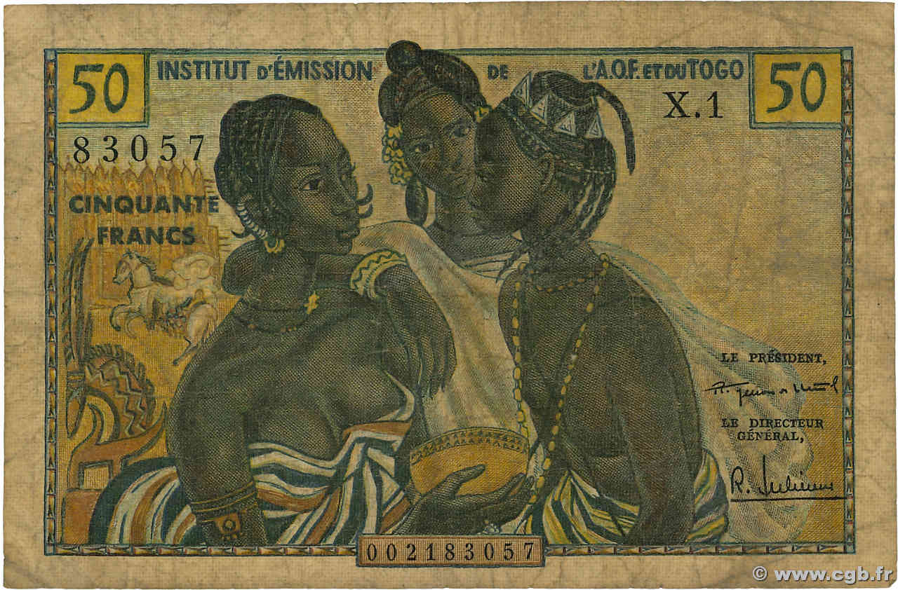 50 Francs FRENCH WEST AFRICA  1956 P.45 SGE