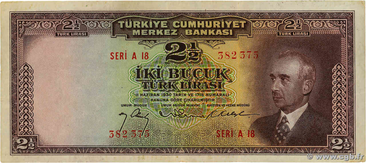 2,5 Lira TURQUIE  1947 P.140 TTB