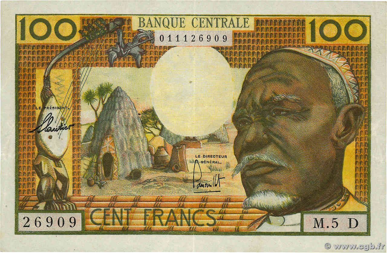 100 Francs ÉTATS DE L AFRIQUE ÉQUATORIALE  1962 P.03d pr.TTB