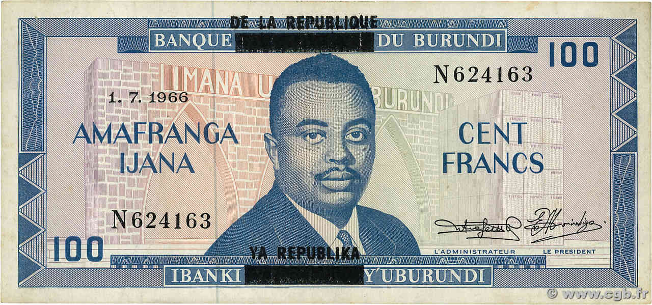 100 Francs BURUNDI  1966 P.17b BB