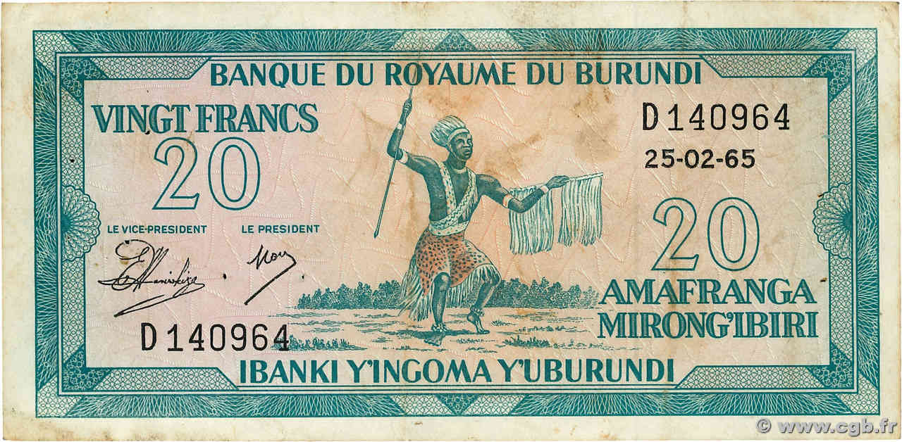 20 Francs BURUNDI  1965 P.10 VF