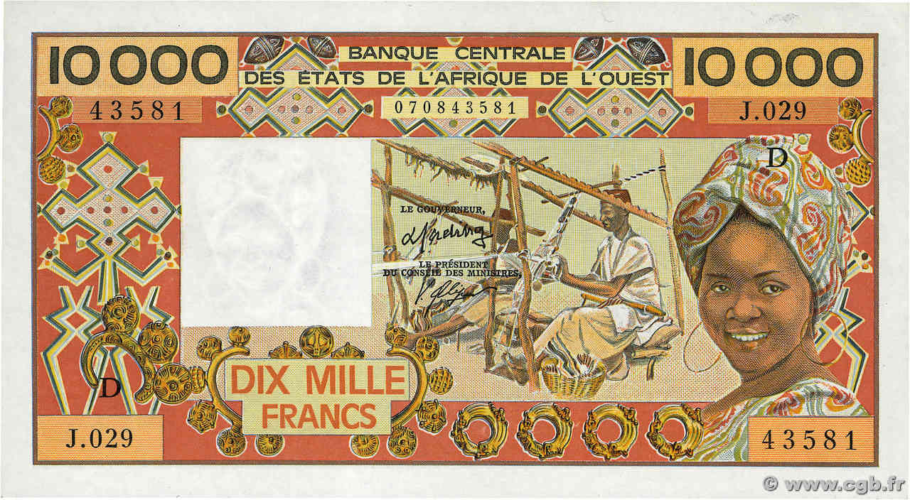 10000 Francs ÉTATS DE L AFRIQUE DE L OUEST  1986 P.408De SPL