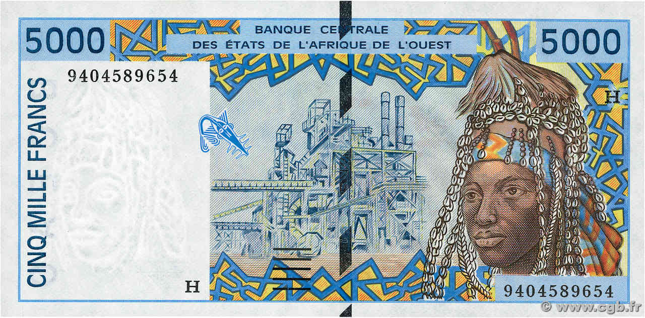 5000 Francs STATI AMERICANI AFRICANI  1994 P.613Hb q.FDC