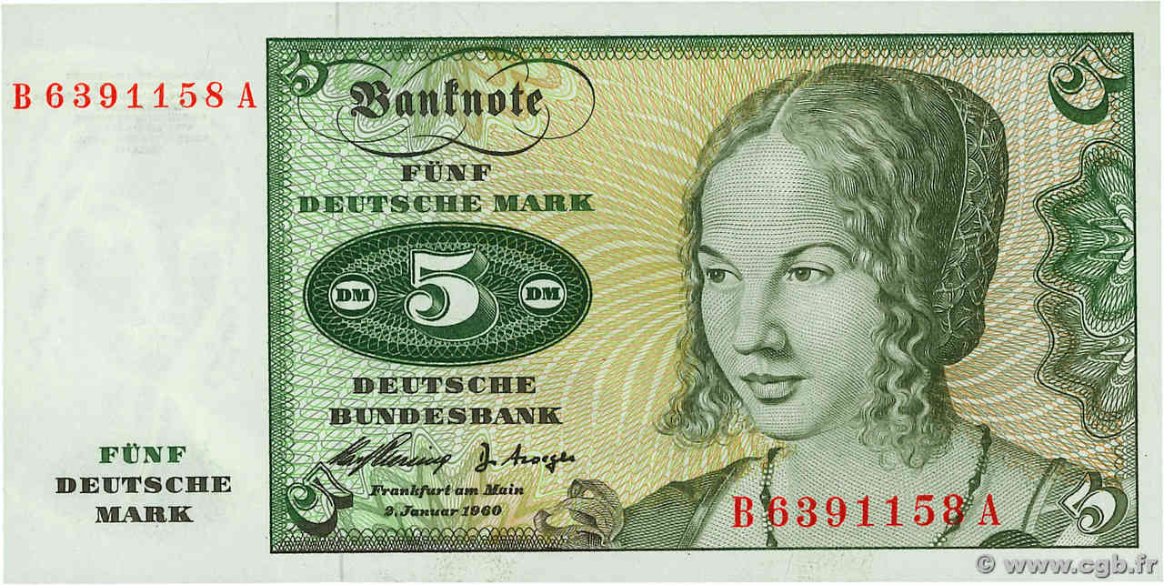 5 Deutsche Mark GERMAN FEDERAL REPUBLIC  1960 P.18a FDC