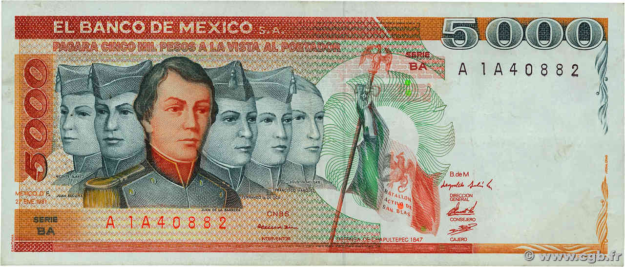 5000 Pesos MEXICO  1981 P.077a BB