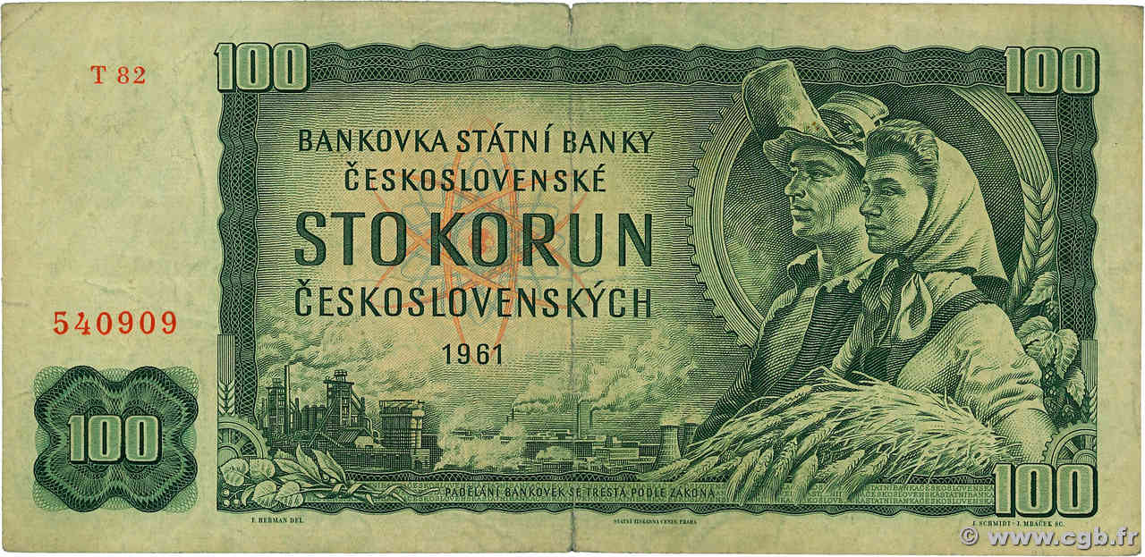 100 Korun TCHÉCOSLOVAQUIE  1961 P.091e B+