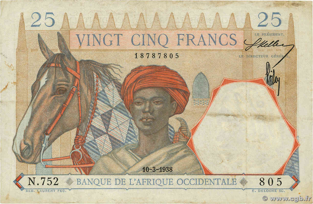 25 Francs AFRIQUE OCCIDENTALE FRANÇAISE (1895-1958)  1938 P.22 TB