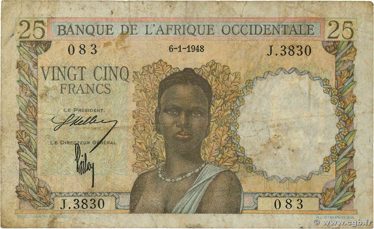 25 Francs FRENCH WEST AFRICA  1948 P.38 fS