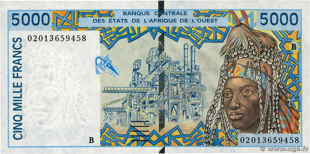 5000 Francs ÉTATS DE L AFRIQUE DE L OUEST  2002 P.213Bl SUP+