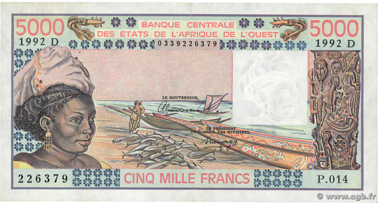 5000 Francs ÉTATS DE L AFRIQUE DE L OUEST  1992 P.407Dl TTB+