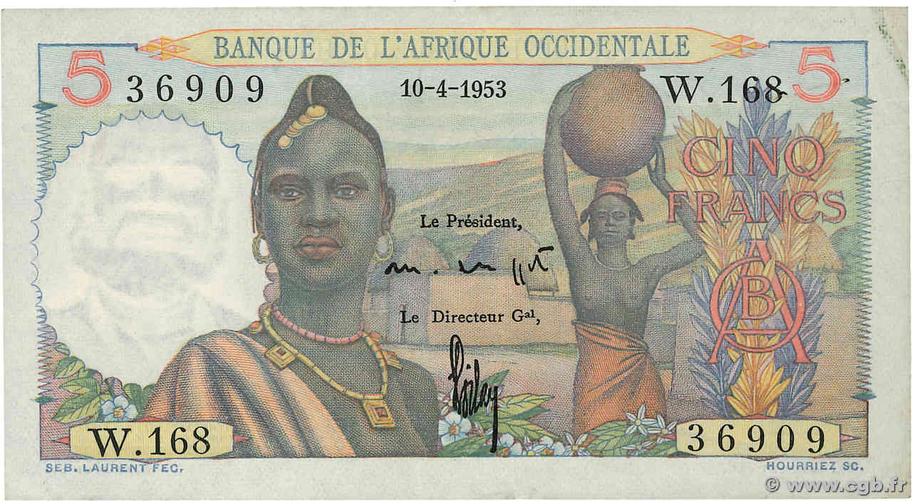 5 Francs FRENCH WEST AFRICA  1953 P.36 VZ