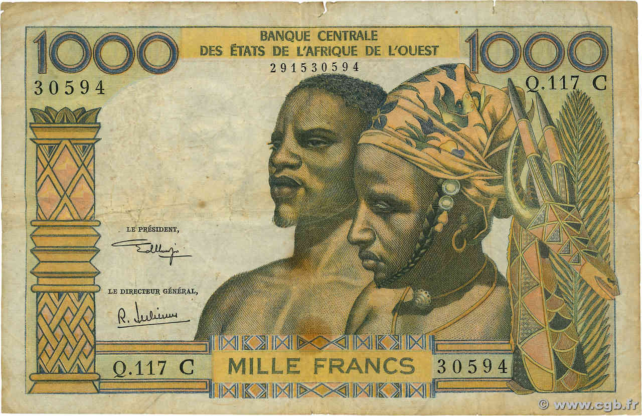 1000 Francs ÉTATS DE L&nbsp;AFRIQUE DE L&nbsp;OUEST  1973 P.303Ck TB