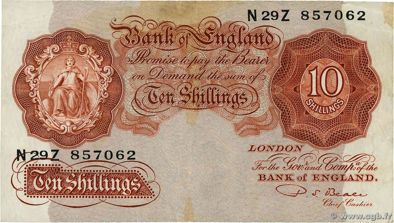 10 Shillings ANGLETERRE  1950 P.368b pr.TTB