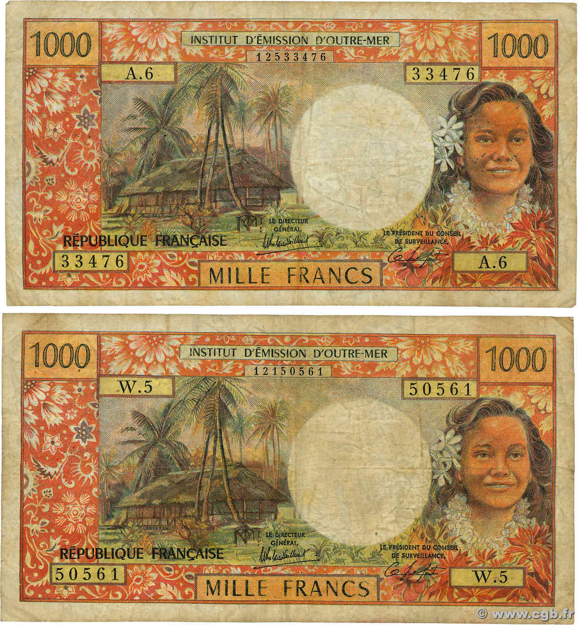 1000 Francs Lot TAHITI  1983 P.27c B+