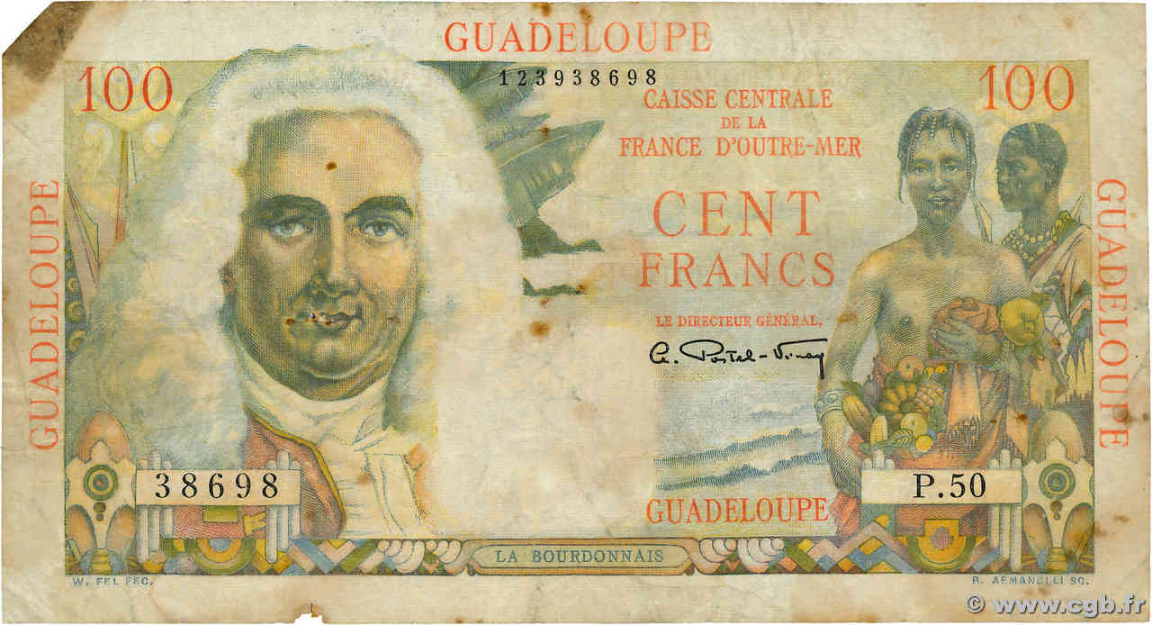 100 Francs La Bourdonnais GUADELOUPE  1946 P.35 B