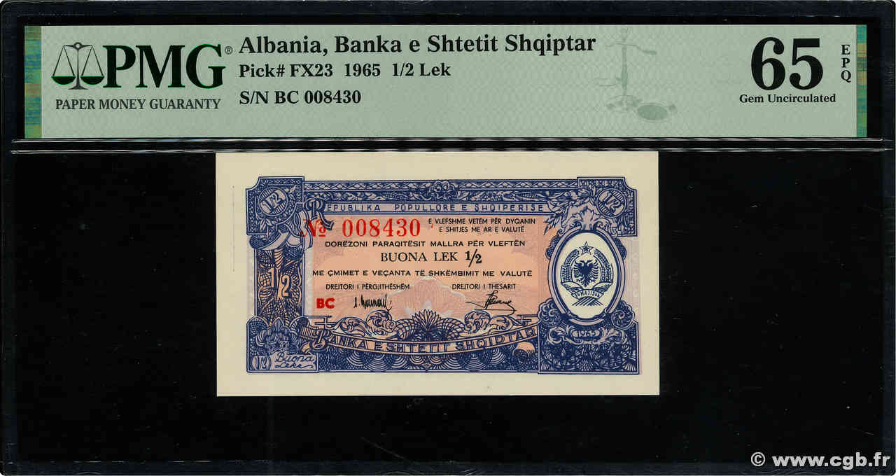 1/2 Lek ALBANIEN  1965 P.FX23 ST