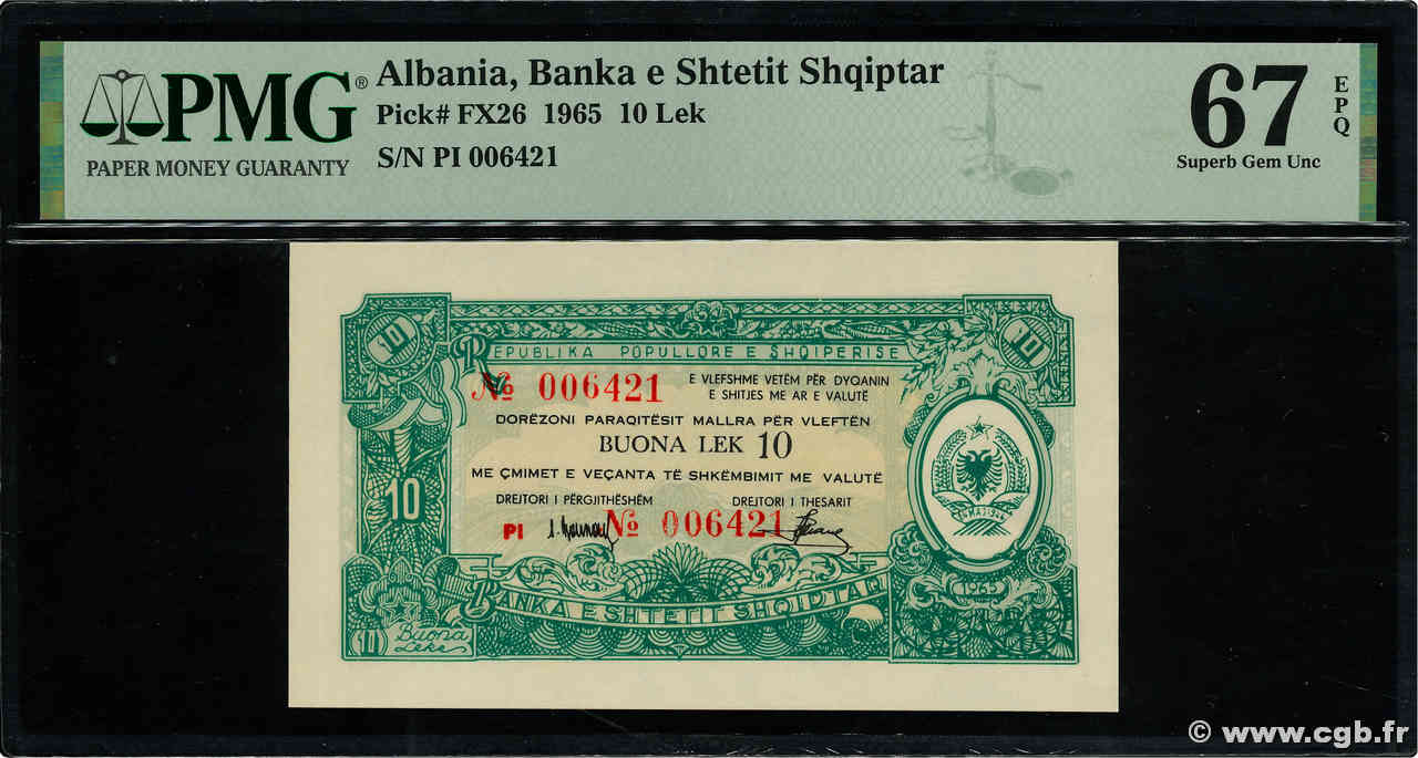 10 Lek ALBANIEN  1965 P.FX26 ST