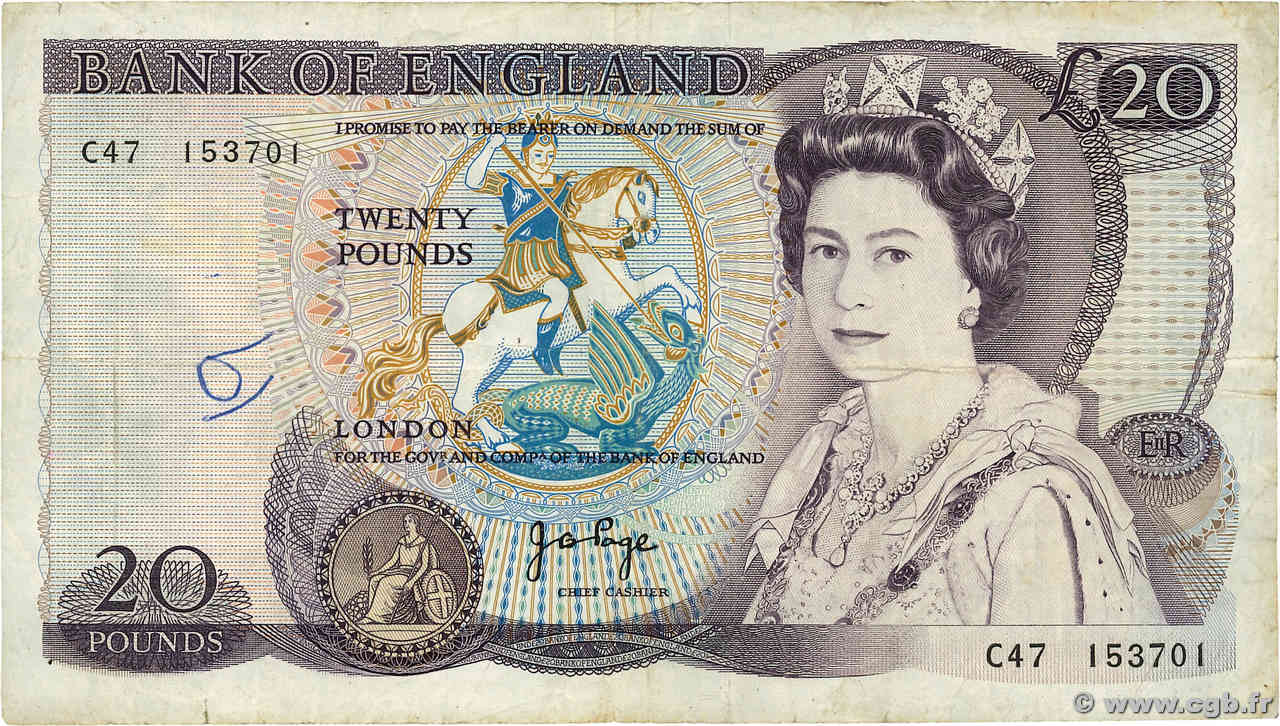 20 Pounds ENGLAND  1970 P.380b F