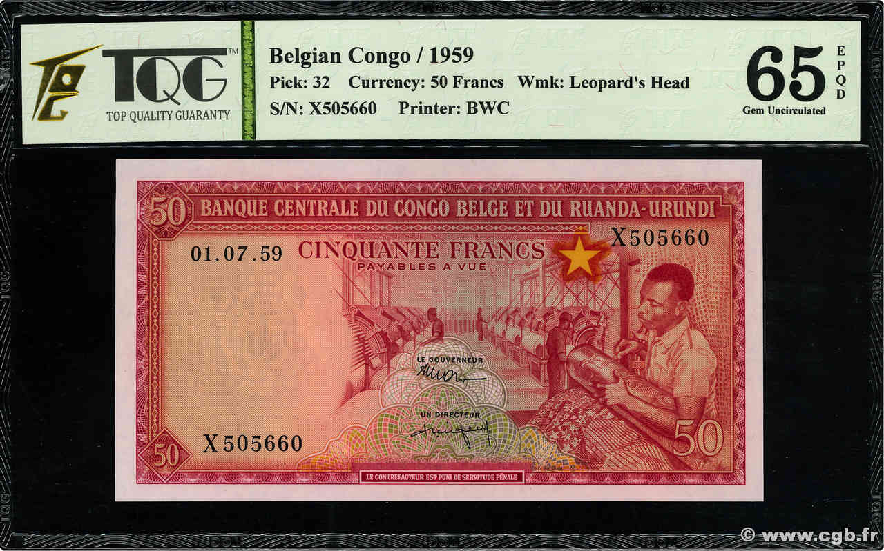 50 Francs BELGIAN CONGO  1959 P.32 UNC