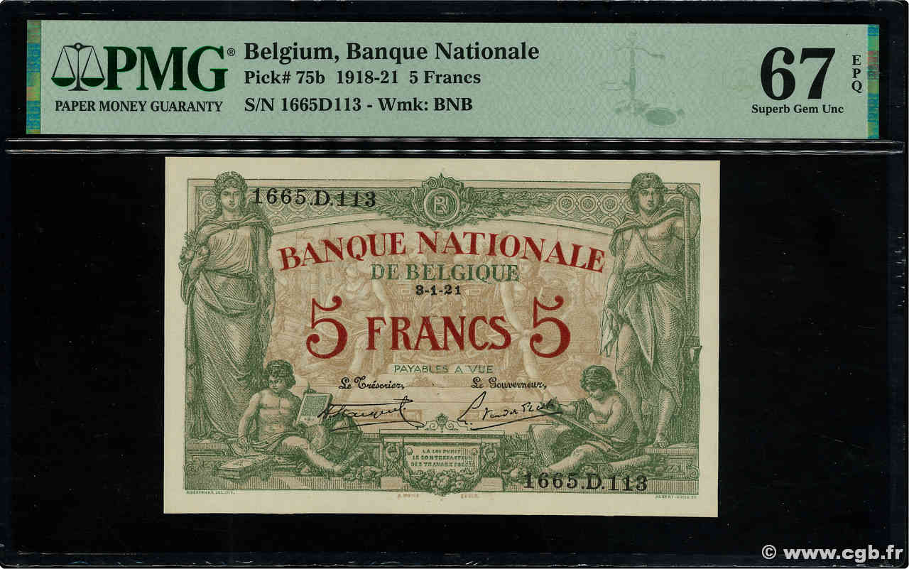 5 Francs BELGIQUE  1921 P.075b NEUF