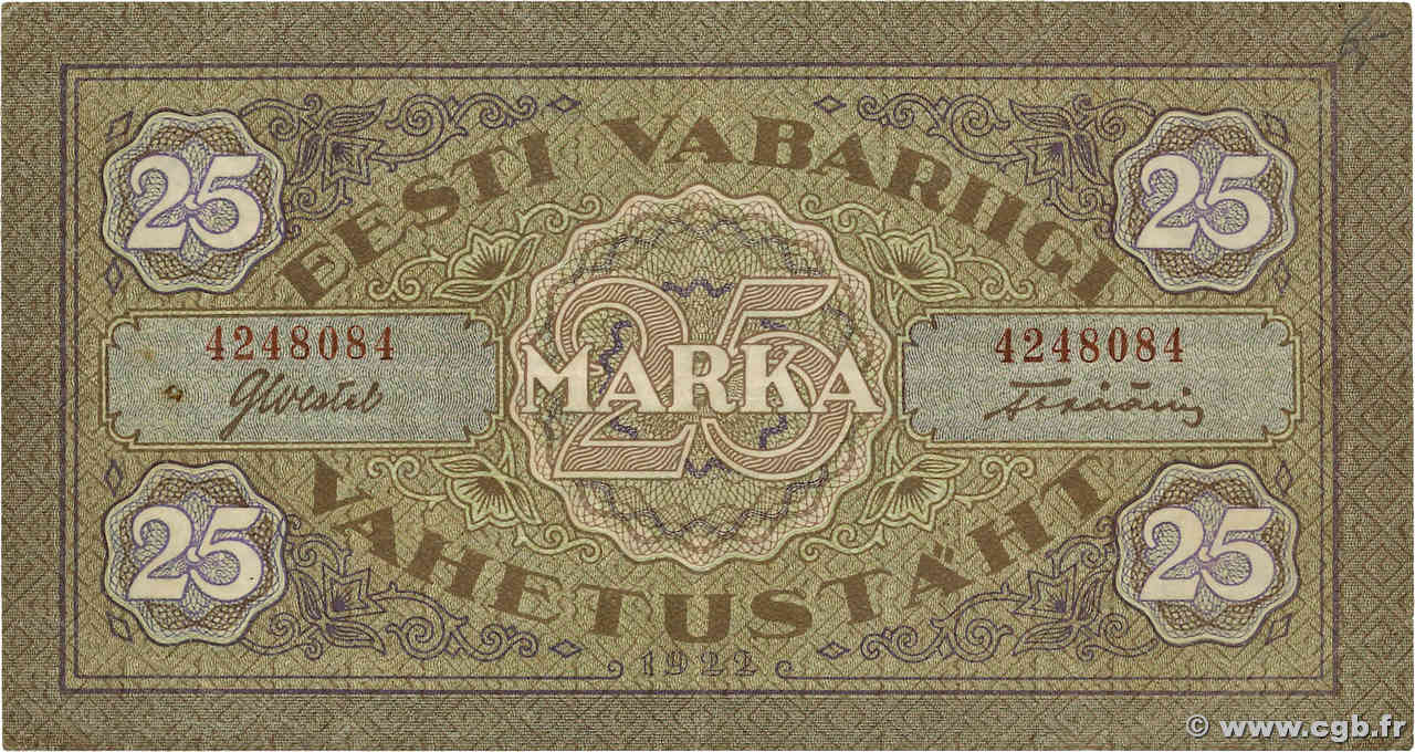 25 Marka ESTONIE  1922 P.54a TTB