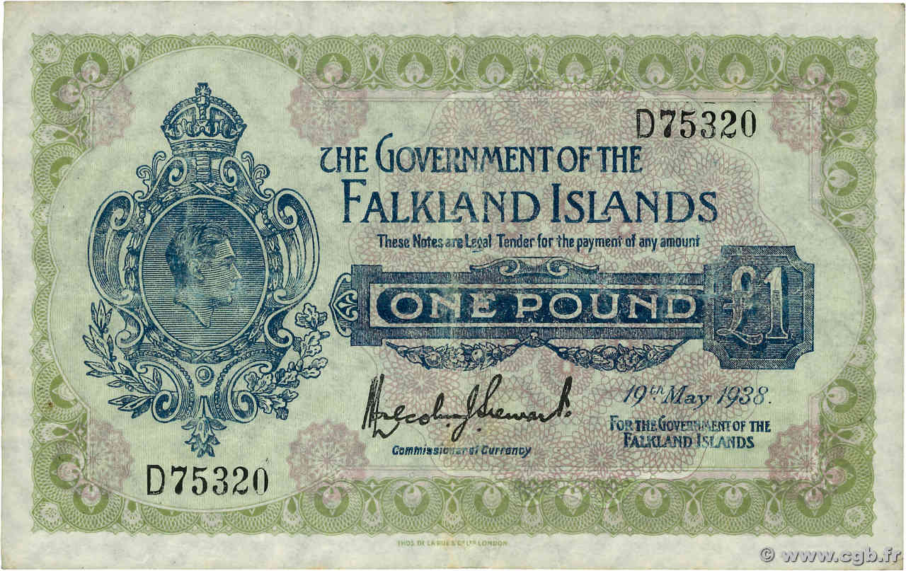 1 Pound ÎLES FALKLAND  1938 P.05 TB