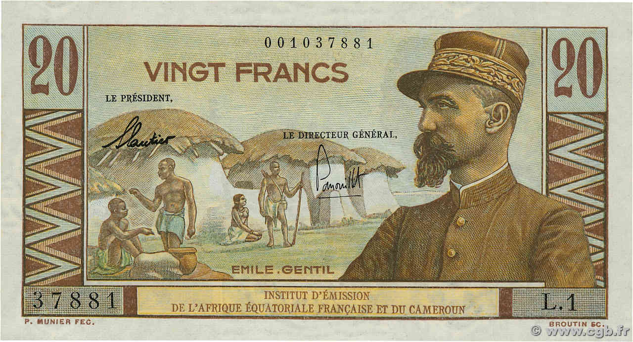 20 Francs Émile Gentil FRENCH EQUATORIAL AFRICA  1957 P.30 UNC