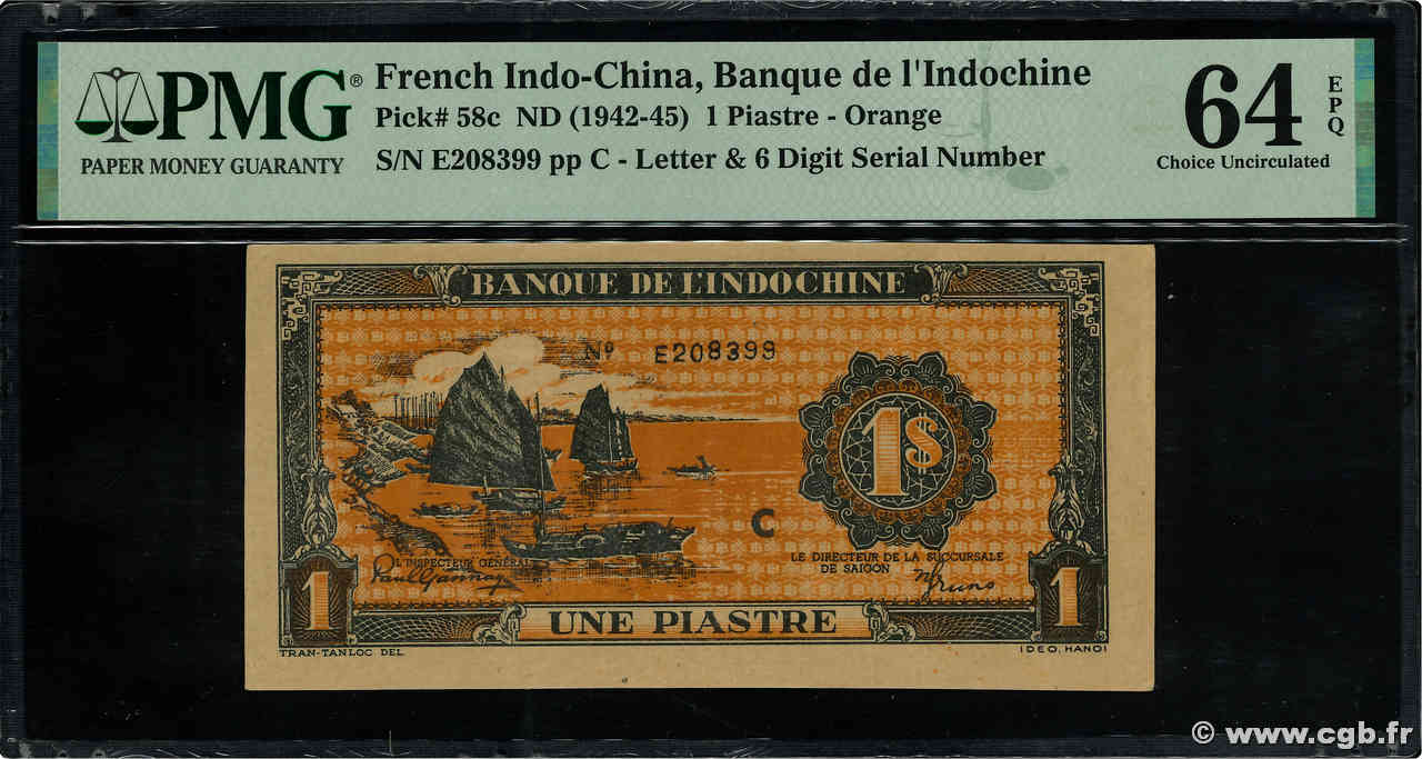 1 Piastre orange INDOCHINE FRANÇAISE  1945 P.058c pr.NEUF