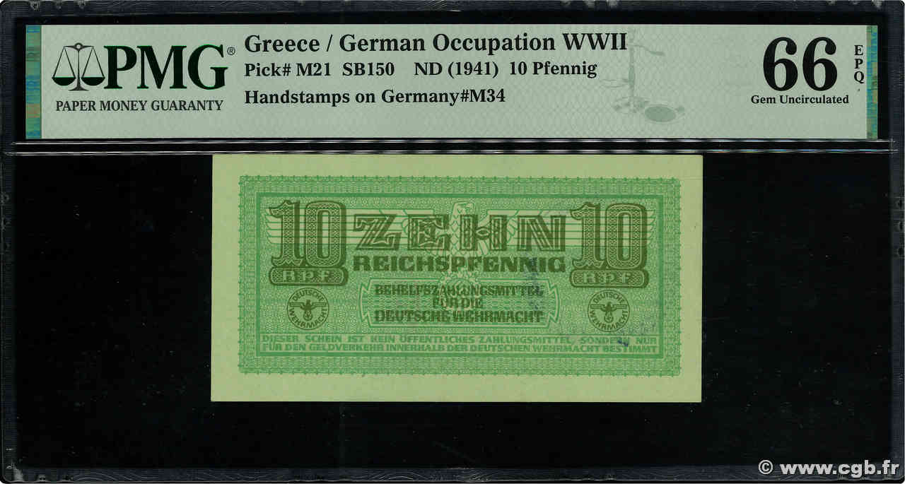 10 Pfennig GREECE  1941 P.M21 UNC