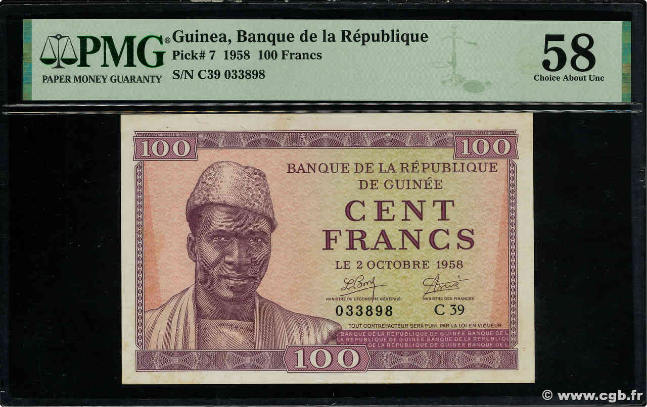 100 Francs GUINEA  1958 P.07 AU