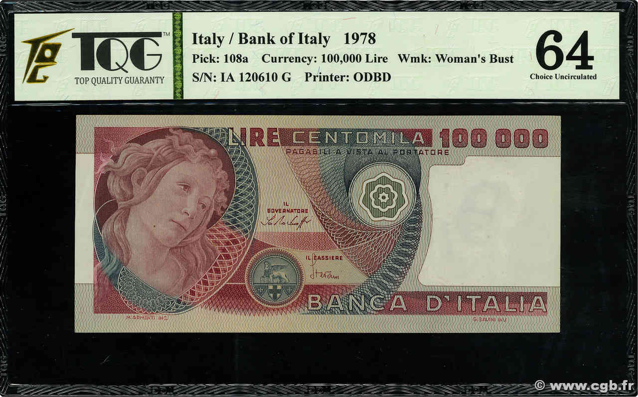 100000 Lire ITALIE  1978 P.108a pr.NEUF