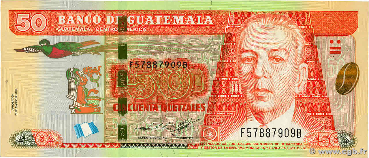 50 Quetzales GUATEMALA  2013 P.125 TTB+