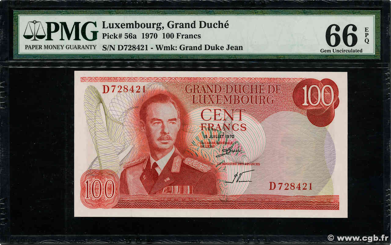 100 Francs LUSSEMBURGO  1970 P.56a FDC