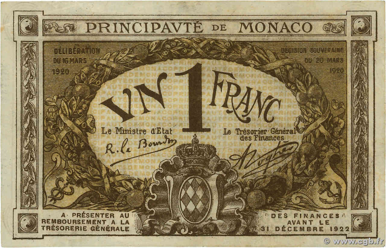 1 Franc MONACO  1920 P.04a pr.SUP