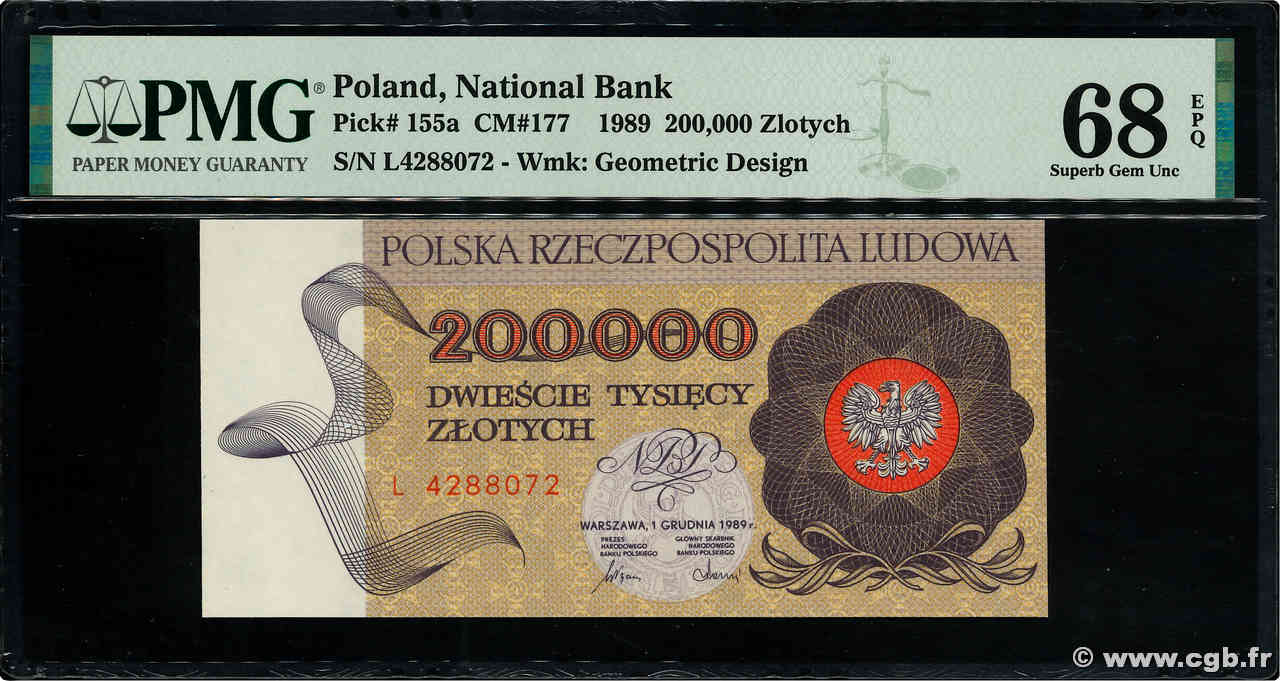 200000 Zlotych POLOGNE  1989 P.155a NEUF