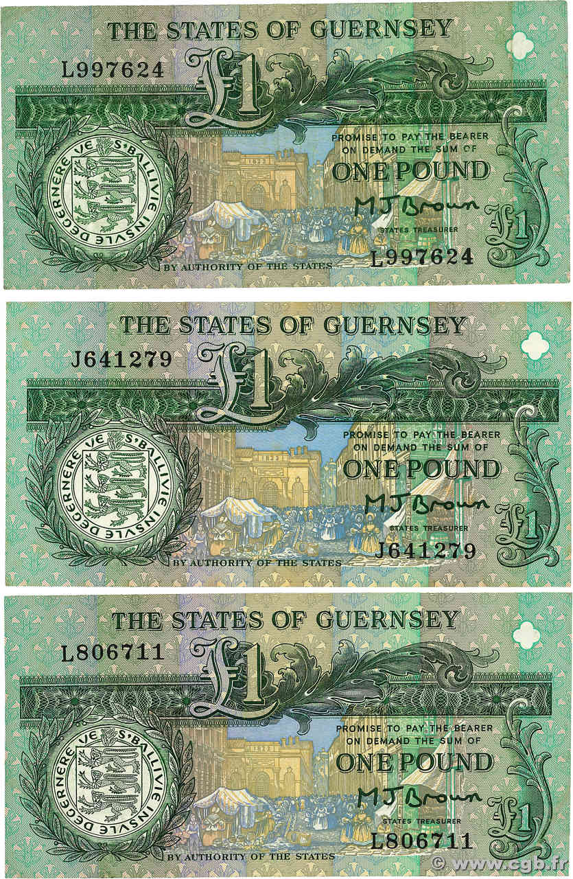 1 Pound Lot GUERNESEY  1991 P.52a TTB